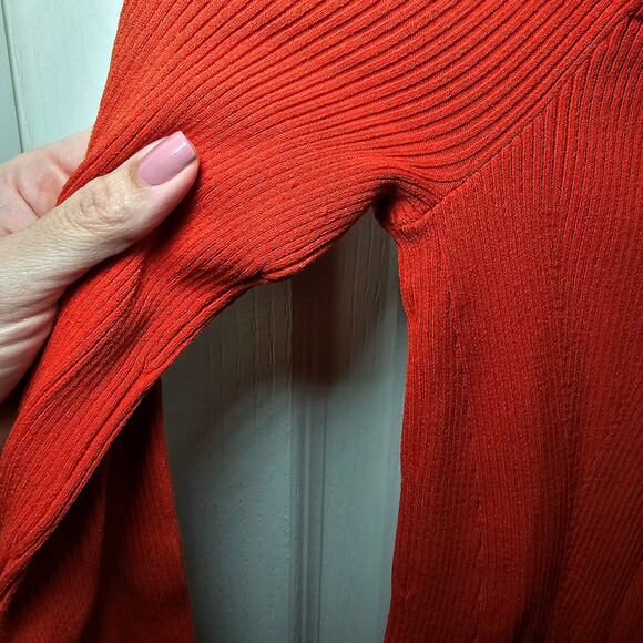 Veronica Beard Vibrant Deep Orange Derick Ribbed Off-Shoulder Pullover sz XS - Picture 6 of 7